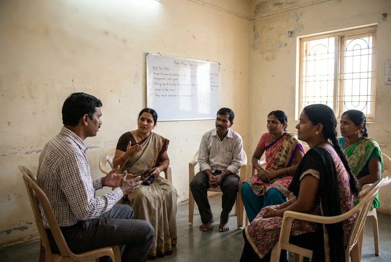 A facilitated rehabilitation group discussing practical skills